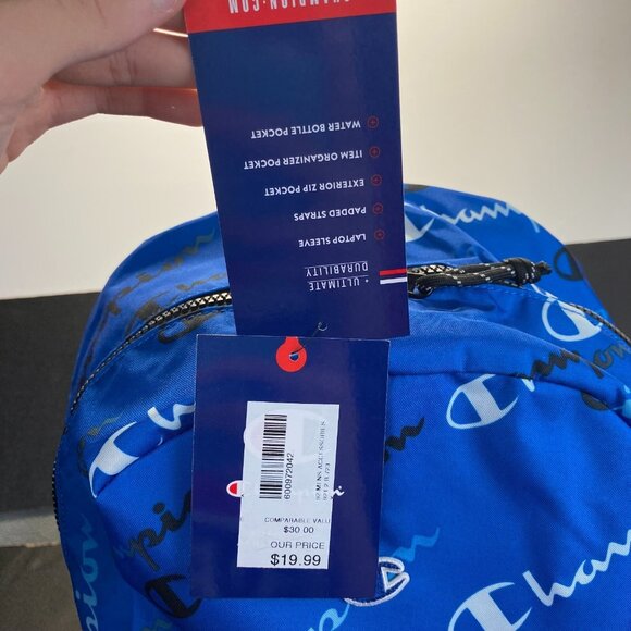 Champion 15”‎ Backpack Blue cript Logos,Laptop Sleeve,Padded Straps,Unisex New - Picture 12 of 16